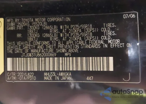 2006 Lexus Rx 400H from USA, damaged, VIN JTJGW31U862000869